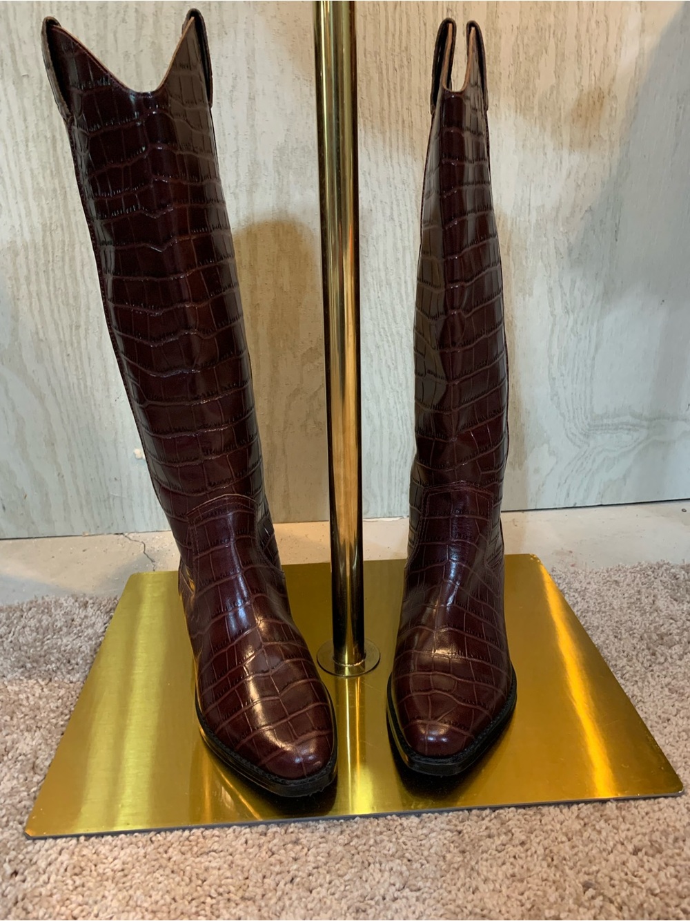 Marc Fisher Women's Tall Croc-Embossed Leather Boots - Burgundy